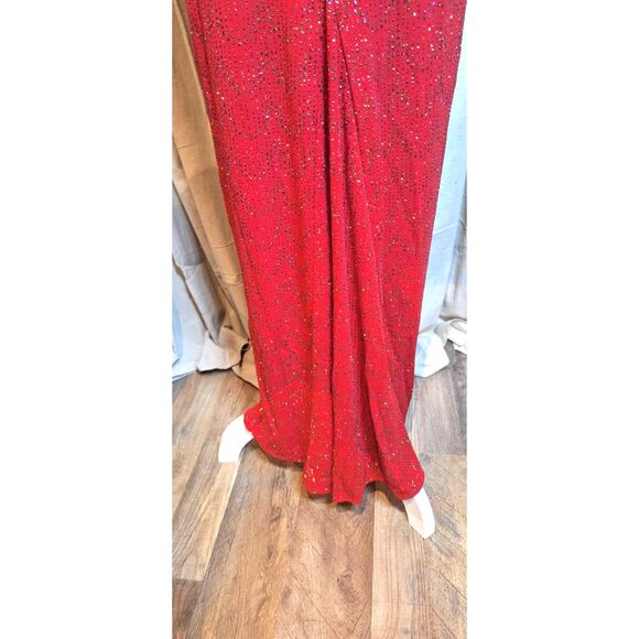 Gunne Sax Jessica McClintock Vtg Y2K Red Glitter Halter Glitter Maxi Dress - Picture 4 of 7